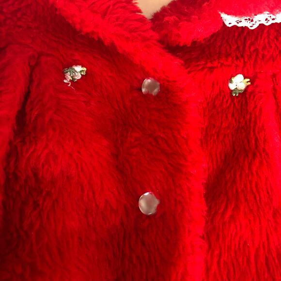 Vintage Millicent's of San Francisco Red Faux Fur Kids Girls Coat Jacket - Picture 5 of 5